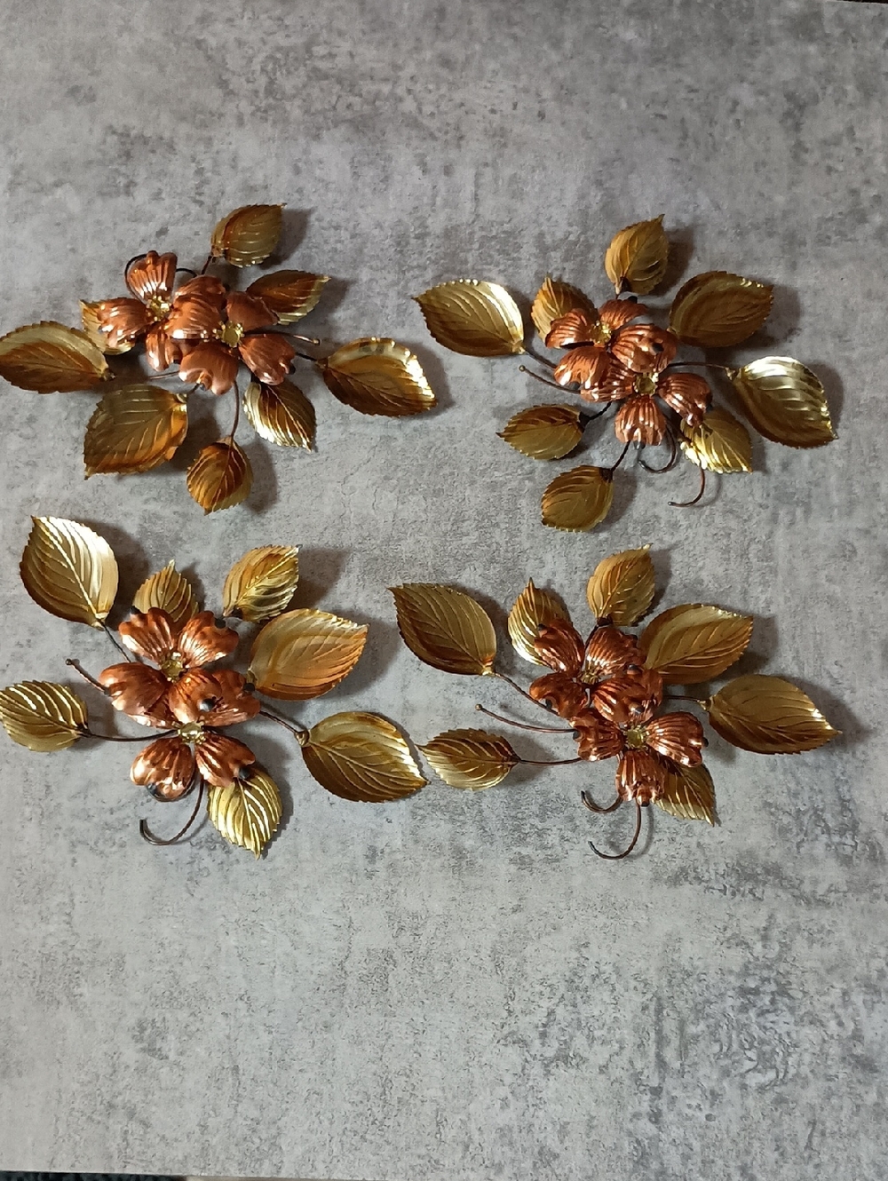 Home Interiors Metallic Gold and Copper Floral Wall Accents 4 Pieces